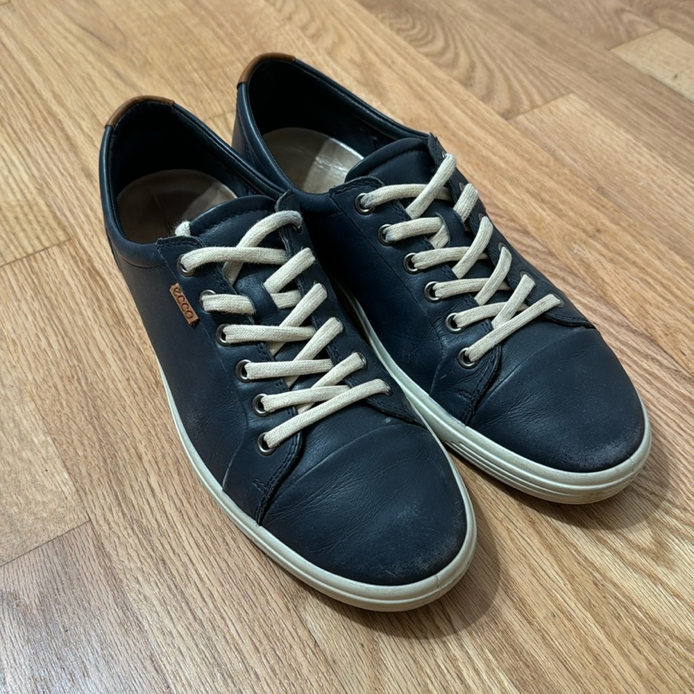 ✅ ECCO Danish Design Casual Genuine Leather Sneakers Sporty Shoes Dark Blue
